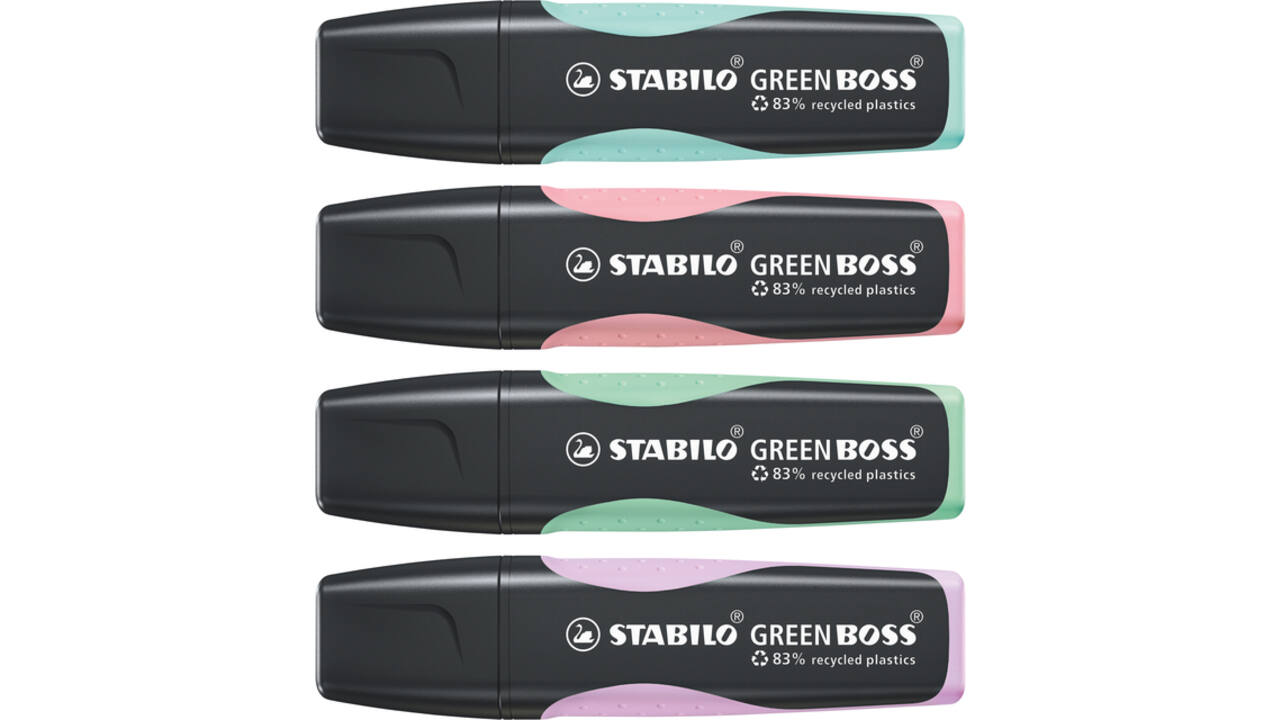 Markeerstift STABILO GREEN BOSS 6070/4 pastel assorti etui à 4 stuks