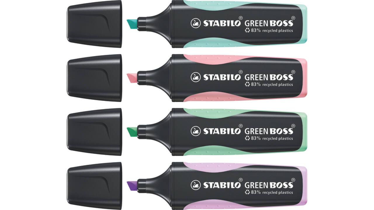 Markeerstift STABILO GREEN BOSS 6070/4 pastel assorti etui à 4 stuks