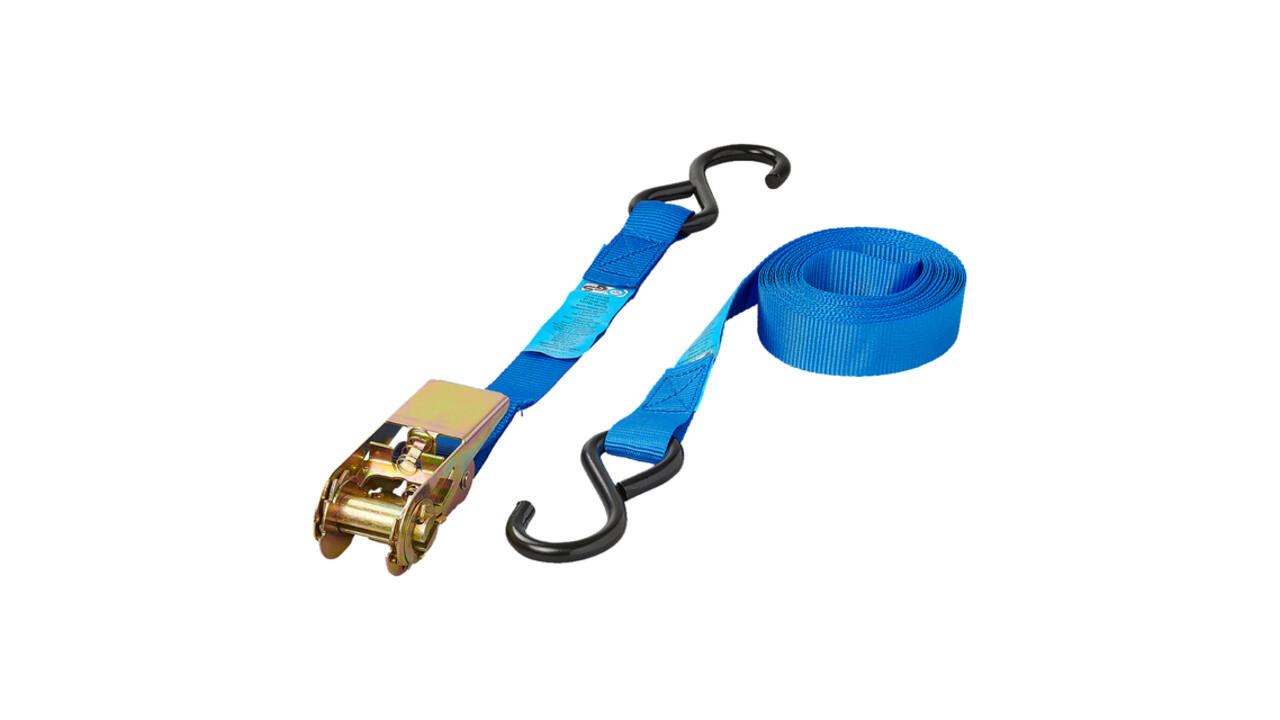 Spanband ProPlus ratel 5 meter met 2 haken blauw
