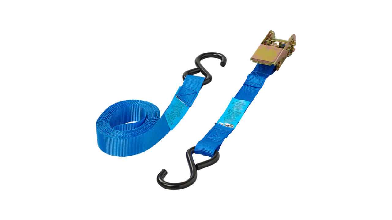 Spanband ProPlus ratel 5 meter met 2 haken blauw