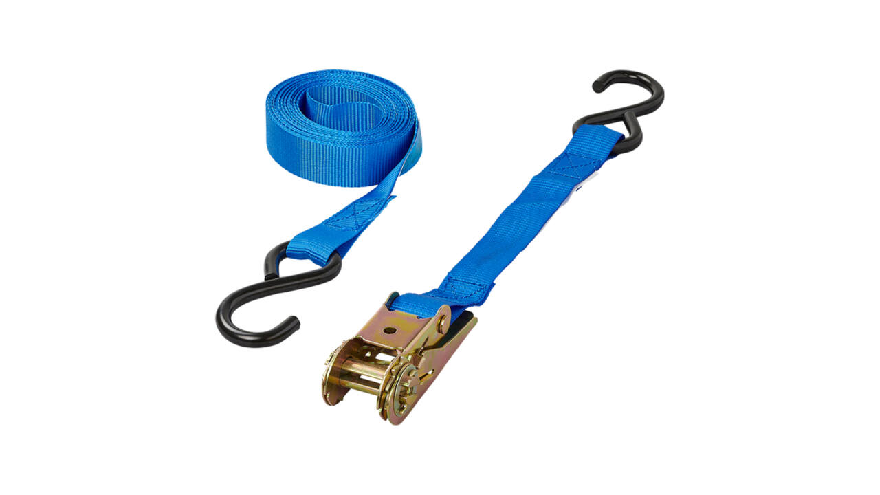 Spanband ProPlus ratel 5 meter met 2 haken blauw
