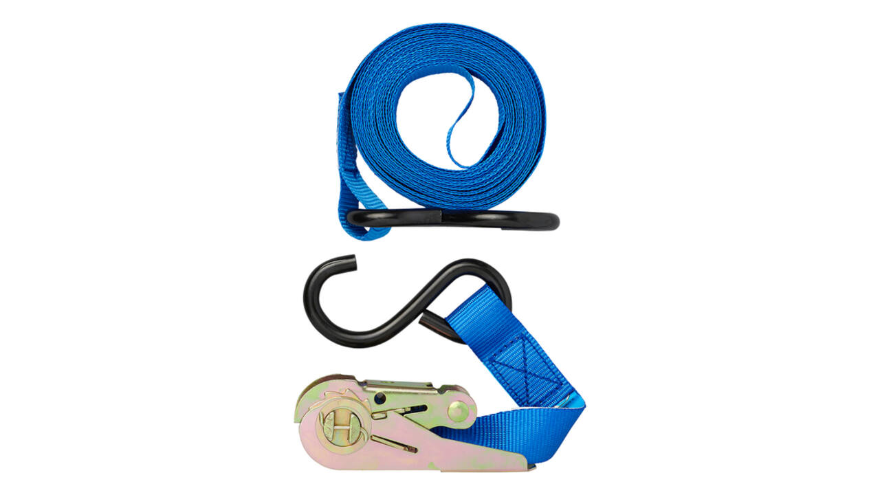 Spanband ProPlus ratel 5 meter met 2 haken blauw