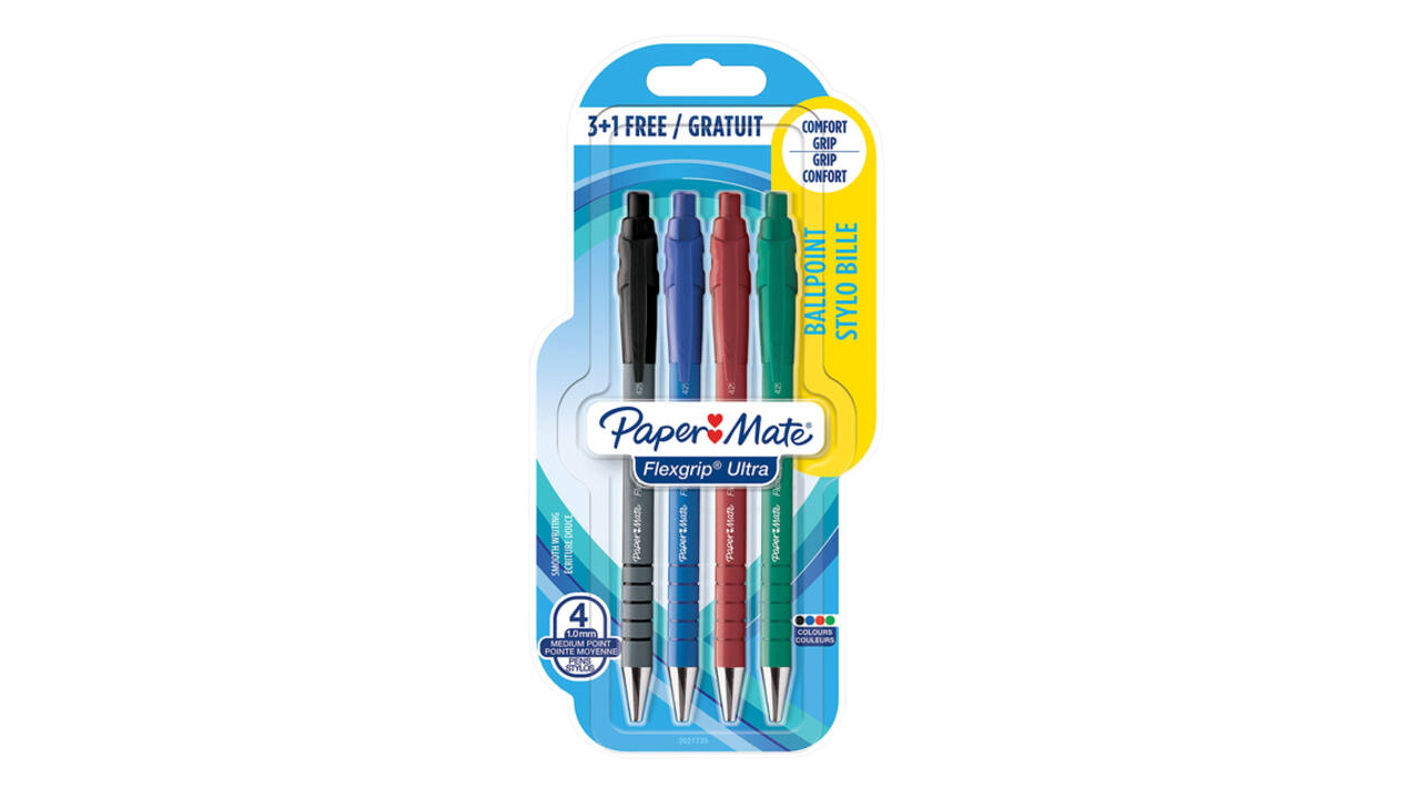 Balpen Paper Mate Flexgrip Ultra medium assorti blister 3+1 gratis