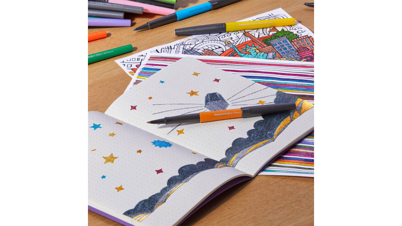 Fineliner Paper Mate Flair Metallic medium blister à 6 stuks
