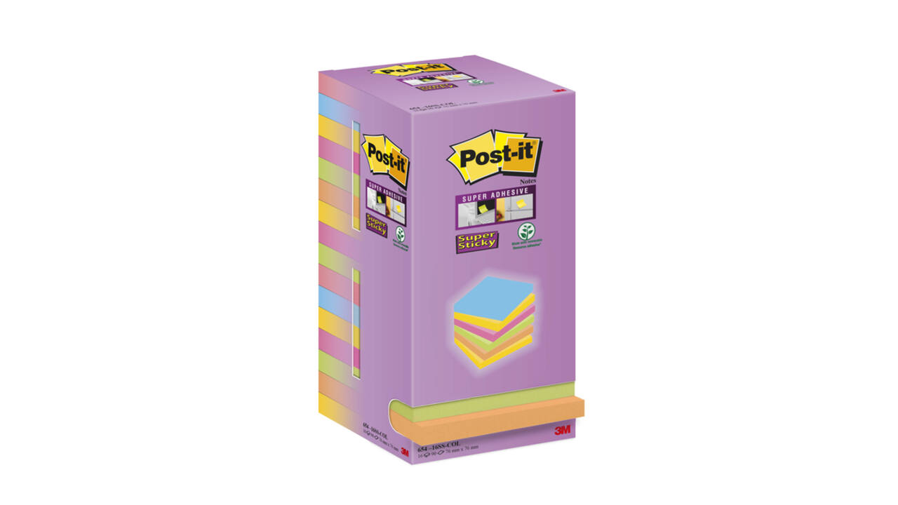 Memoblok Post-it Super Sticky 654 76x76mm color 16 stuks