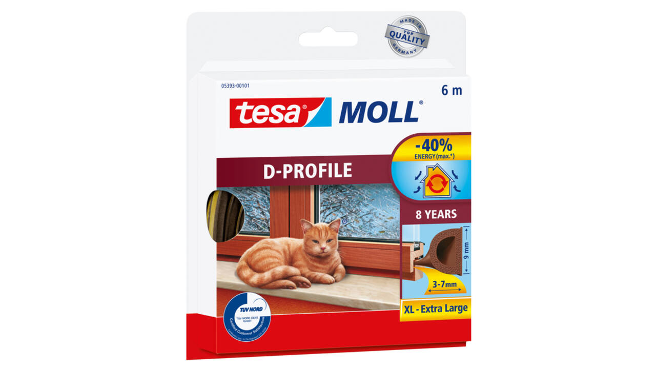 Tochtstrip tesamoll® D-profiel rubber 6mx9mm bruin