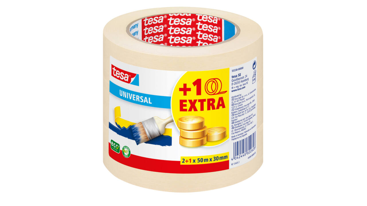 Afplaktape tesa® Economy 50mx30mm geel 2+1