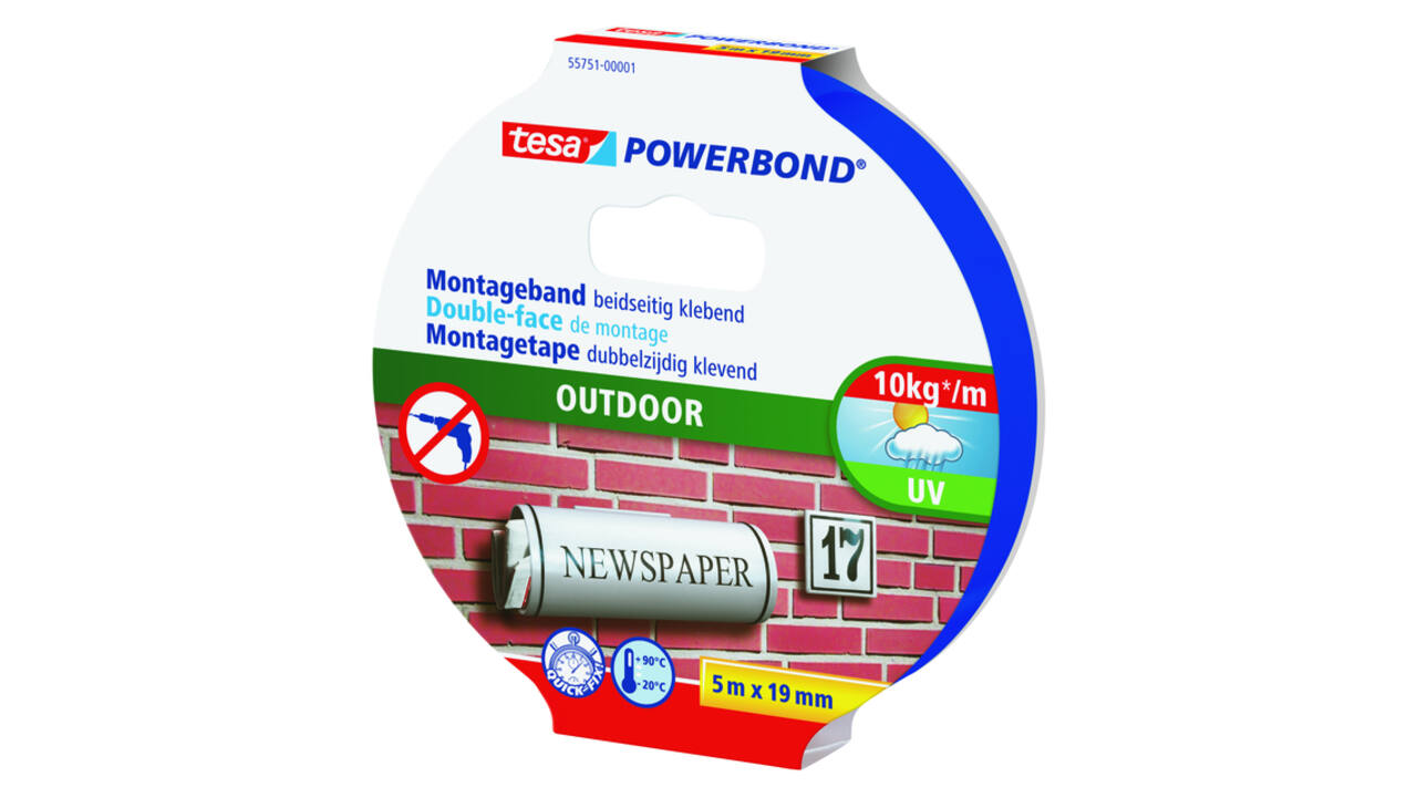 Montagetape tesa® Powerbond Outdoor dubbelzijdig 5mx19mm transparant