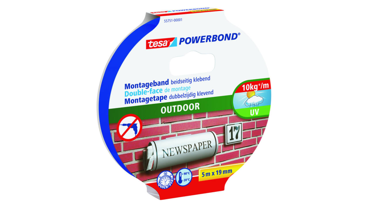 Montagetape tesa® Powerbond Outdoor dubbelzijdig 5mx19mm transparant