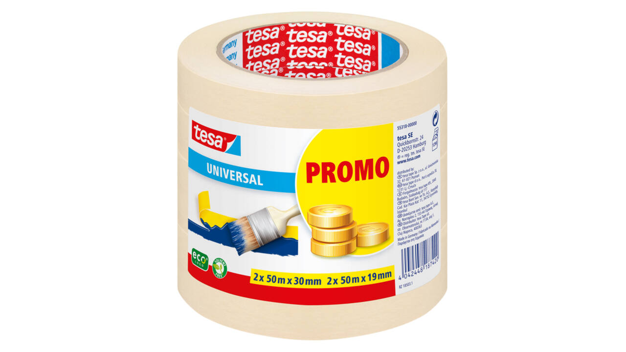 Afplaktape tesa® Economy 2x 50mx30mm, 2x 50mx19mm promopack