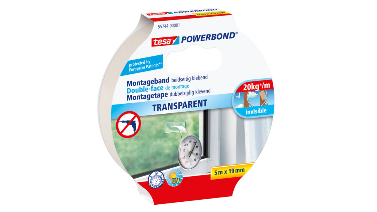 Montagetape tesa® Powerbond dubbelzijdig 5mx19mm transparant