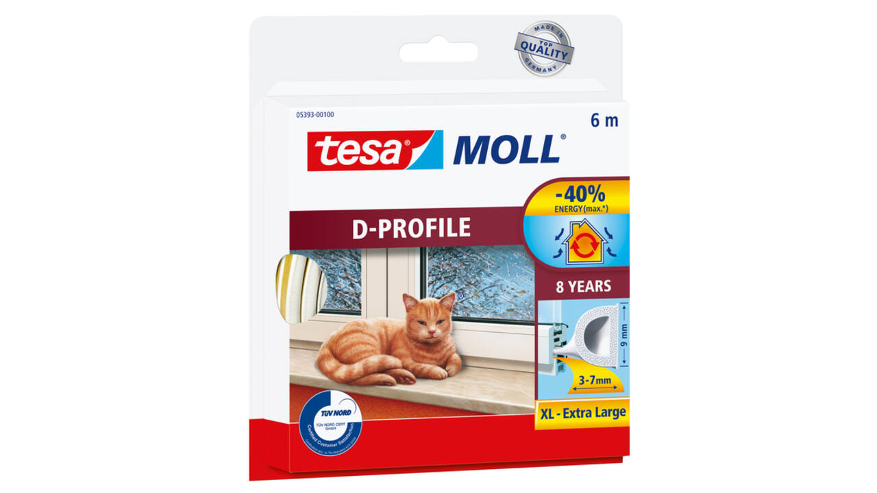 Tochtstrip tesamoll® D-profiel rubber 6mx7mm wit