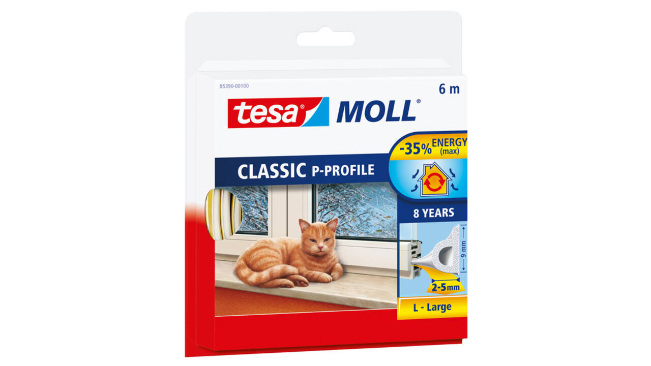 Tochtstrip Tesamoll® P-profiel rubber 6mx9mm wit