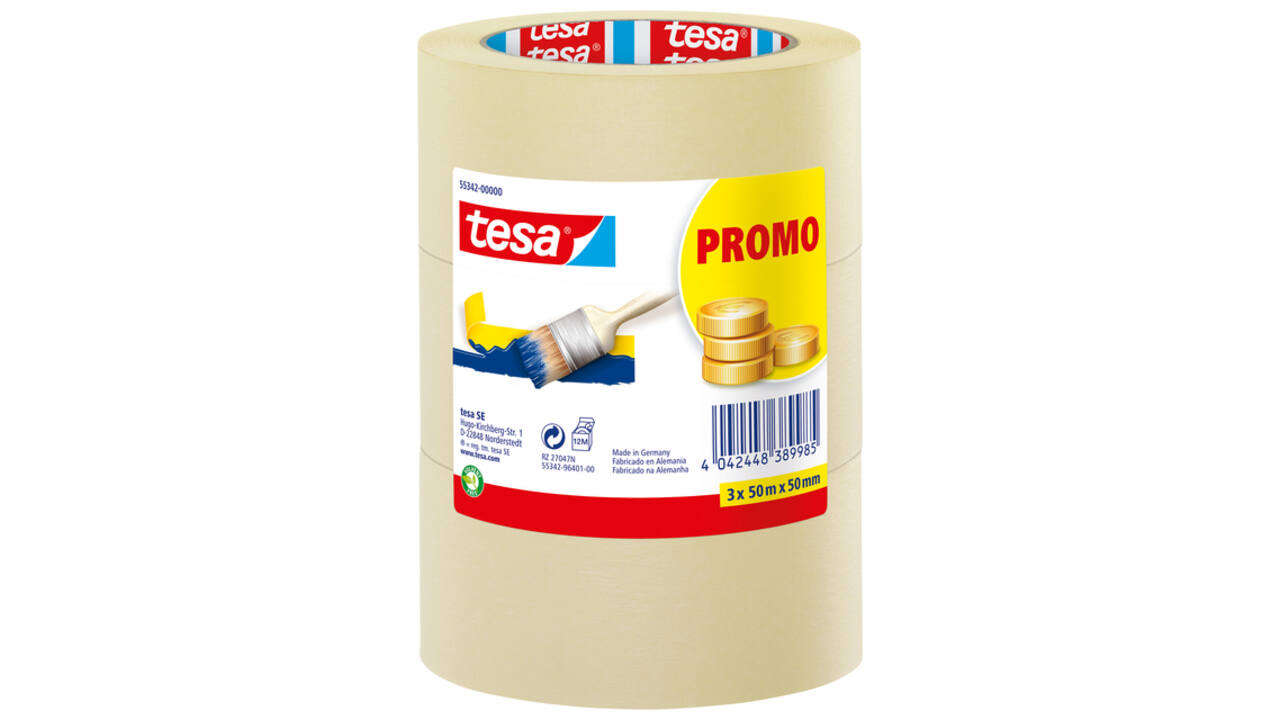 Afplaktape tesa®  Economy 50mmx50m geel 3 rollen