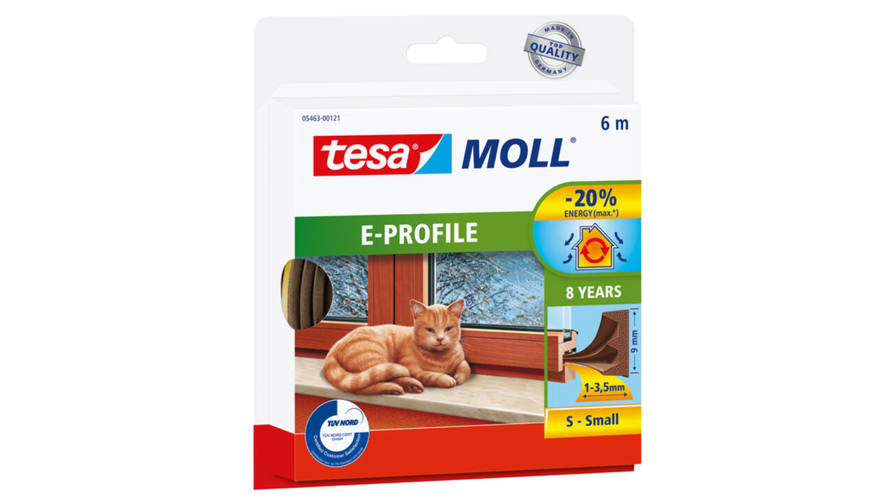 Tochtstrip tesamoll® E-profiel zelfklevend rubber 6mx9mm bruin