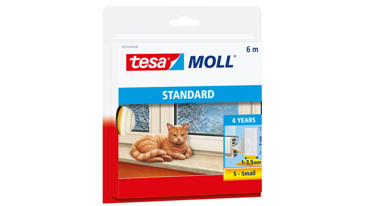 Tochtstrip tesamoll® Standard I-Profiel zelfklevend 6mx9mm wit