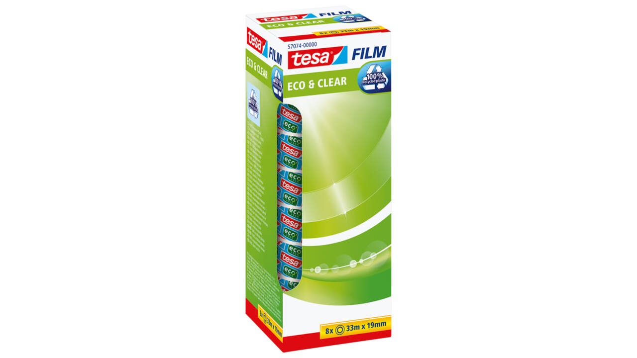 Plakband tesafilm® eco & clear 33mx19mm transparant  8 rollen