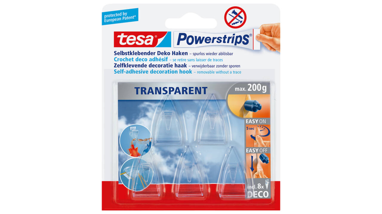 Haak tesa Powerstrips® Deco transparant zelfklevend 5 stuks