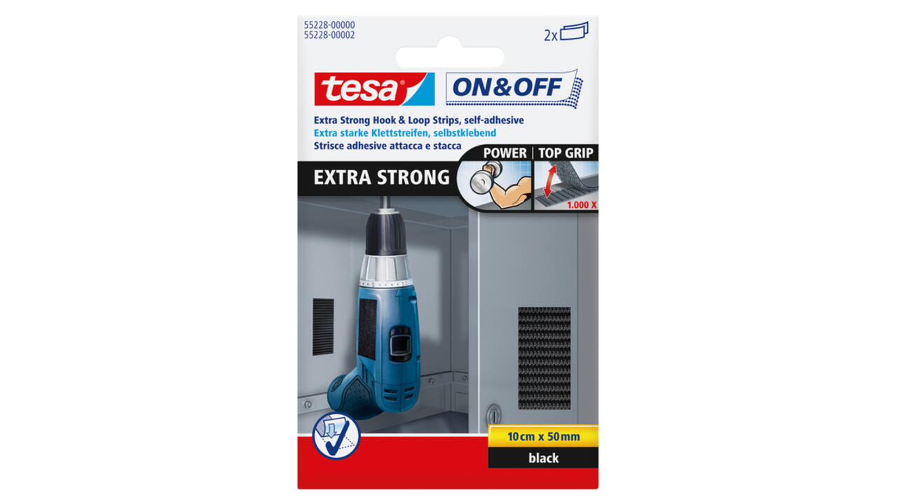 Klittenband tesa® On & Off extra sterk 50mmx10cm zwart