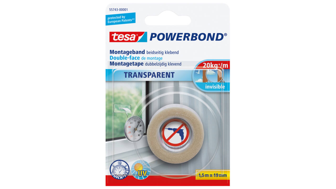 Montagetape tesa® Powerbond dubbelzijdig 1,5mx19mm transparant