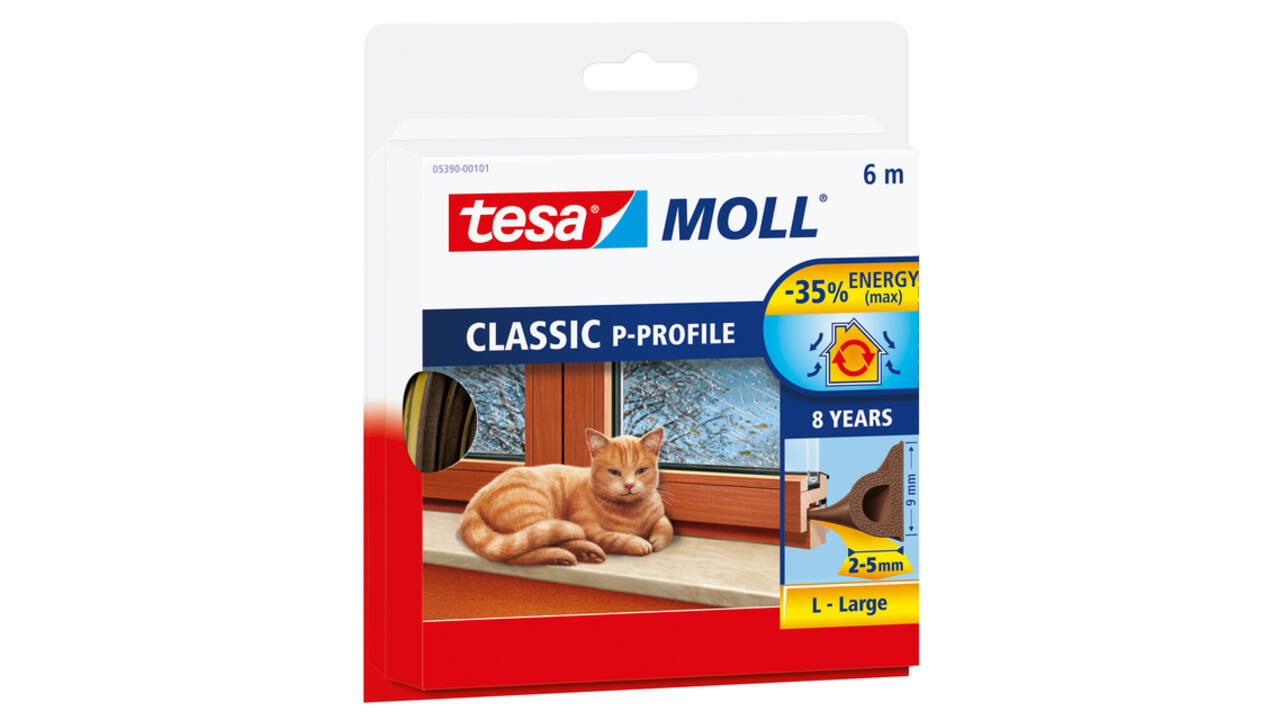 Tochtstrip Tesamoll® P-profiel rubber 6mx9mm bruin