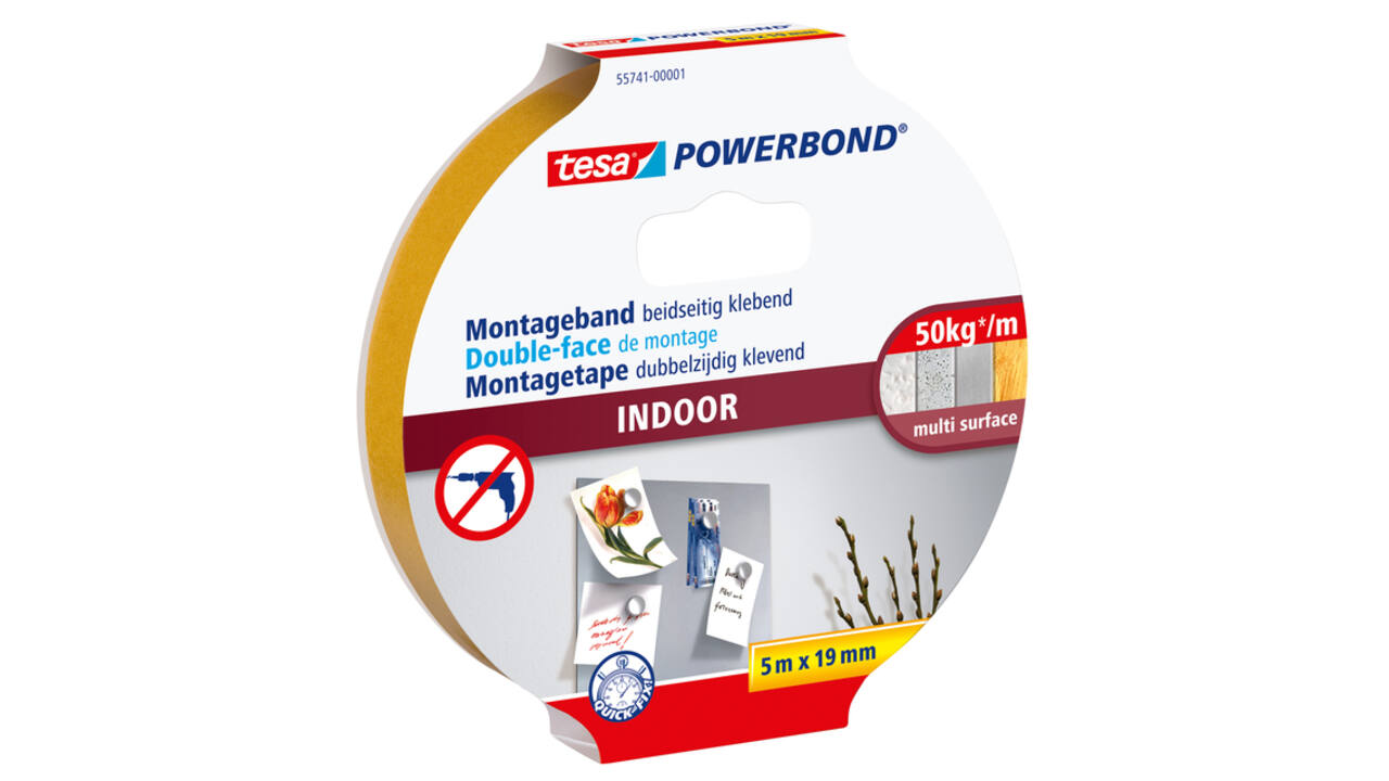 Montagetape tesa® Powerbond Indoor dubbelzijdig 5mx19mm wit