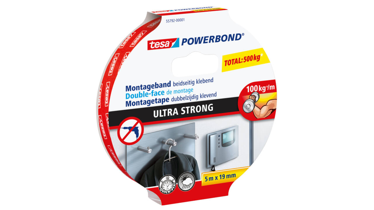 Montagetape tesa® Powerbond Ultra strong dubbelzijdig 5mx19mm wit