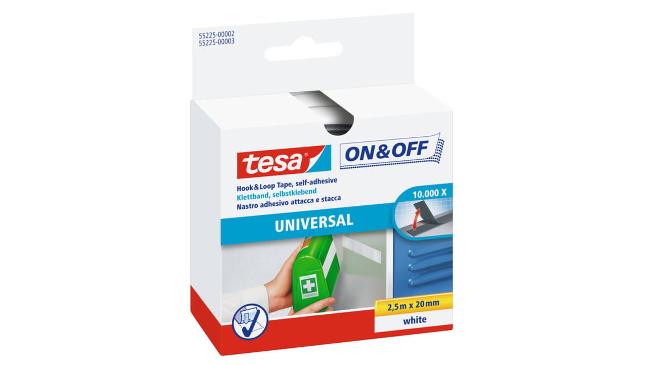 Klittenband tesa® On & Off  250cmx20mm zelfklevend wit