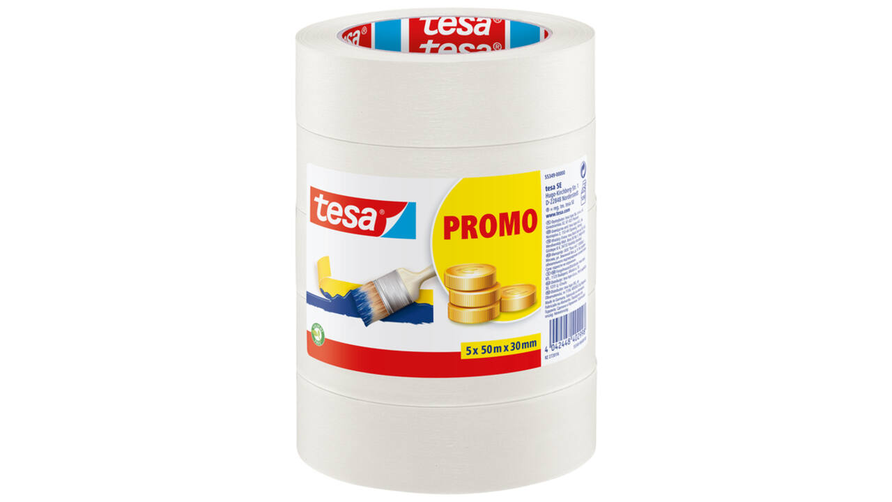 Afplaktape tesa® Economy 50mx30mm beige 5 rollen