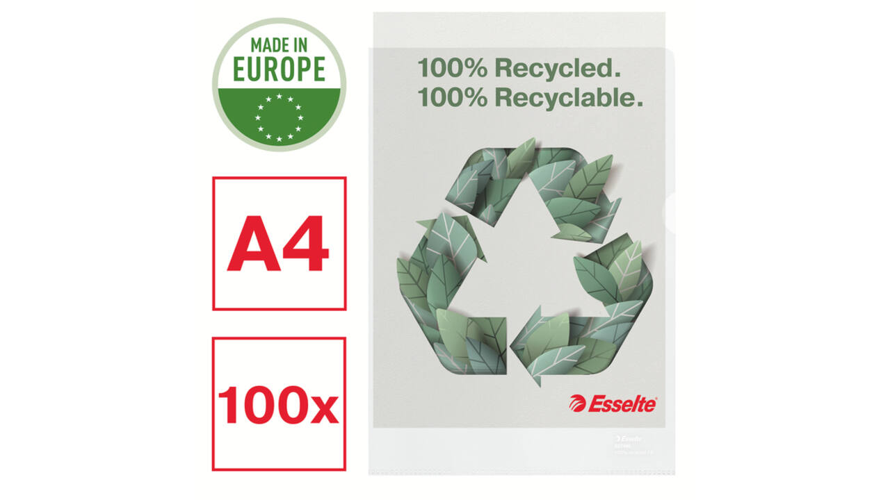 Insteekmap L-model Esselte A4 100% gerecycled 0.10mm transparant 100 stuks