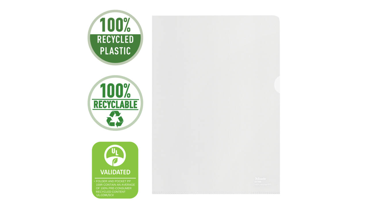 Insteekmap L-model Esselte A4 100% gerecycled 0.10mm transparant 100 stuks