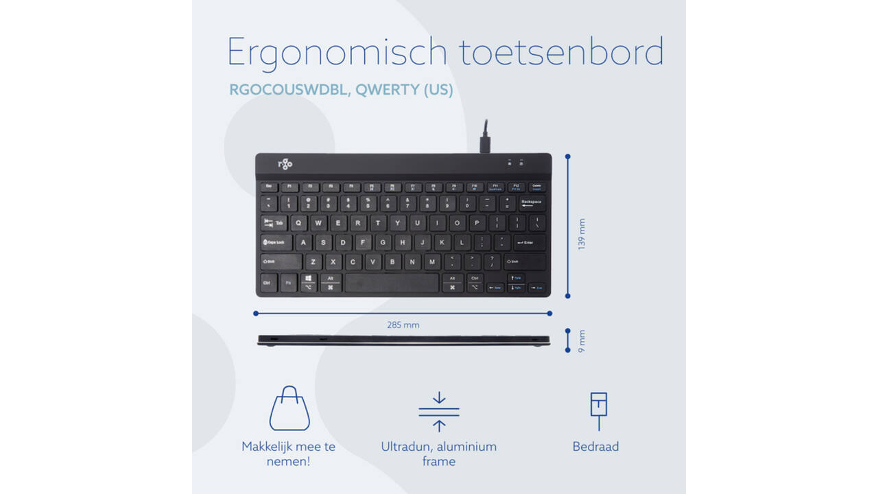Toetsenbord R-Go Ergonomisch Compact Break QWERTY zwart