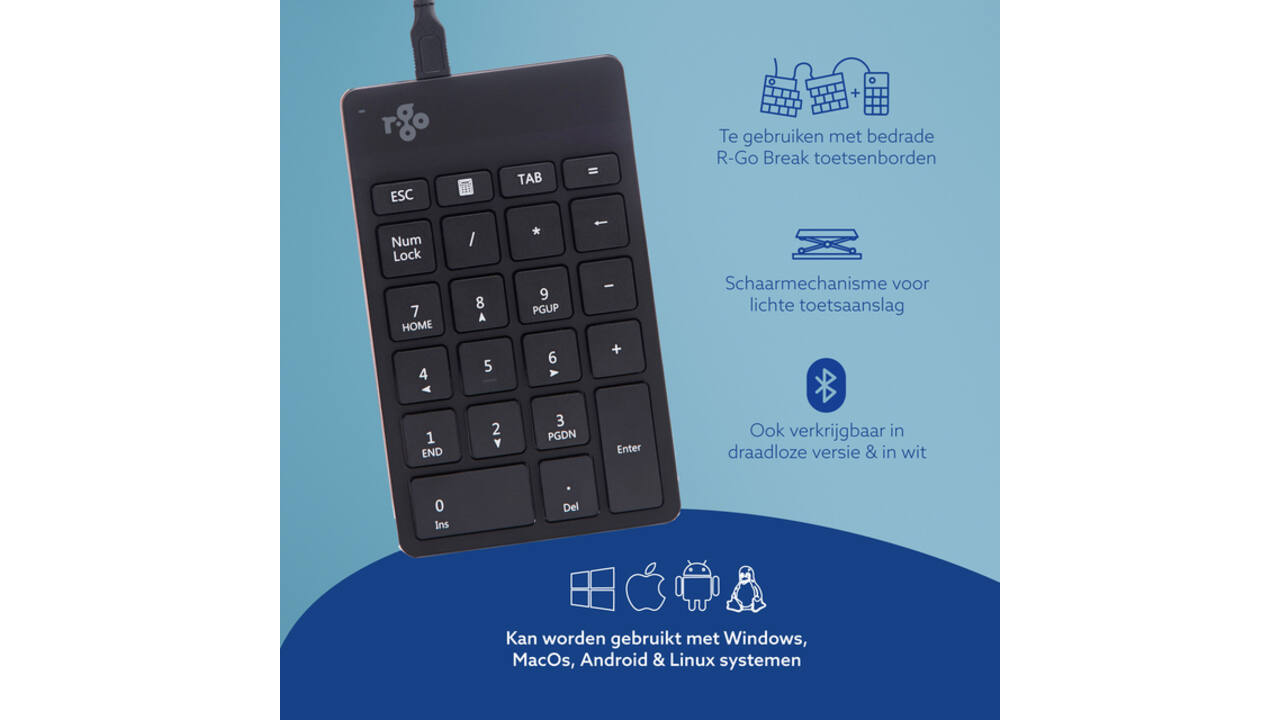 Toetsenbord R-Go Ergonomisch Numpad Break Draad