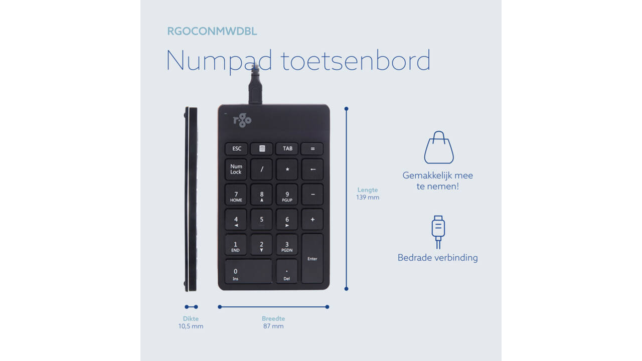 Toetsenbord R-Go Ergonomisch Numpad Break Draad