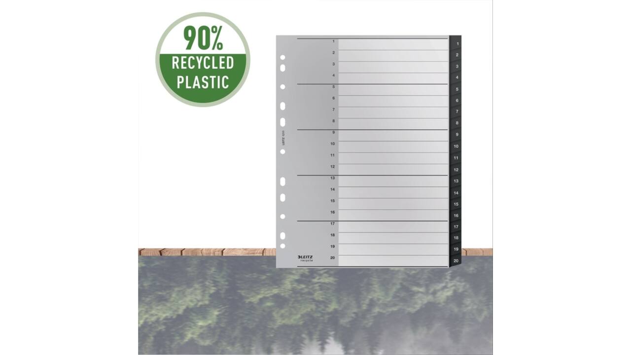 Tabblad Leitz Recycle A4 11-gaats 1-20 extra breed PP
