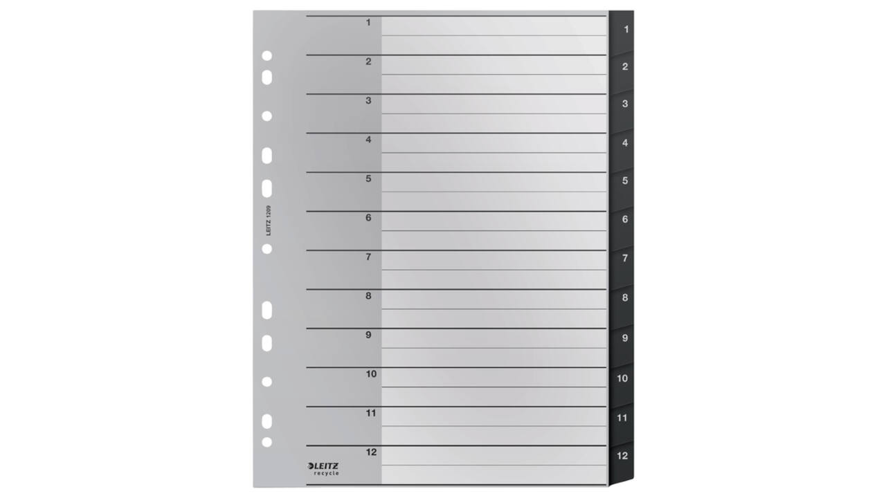 Tabblad Leitz Recycle A4 11-gaats 1-12 extra breed PP