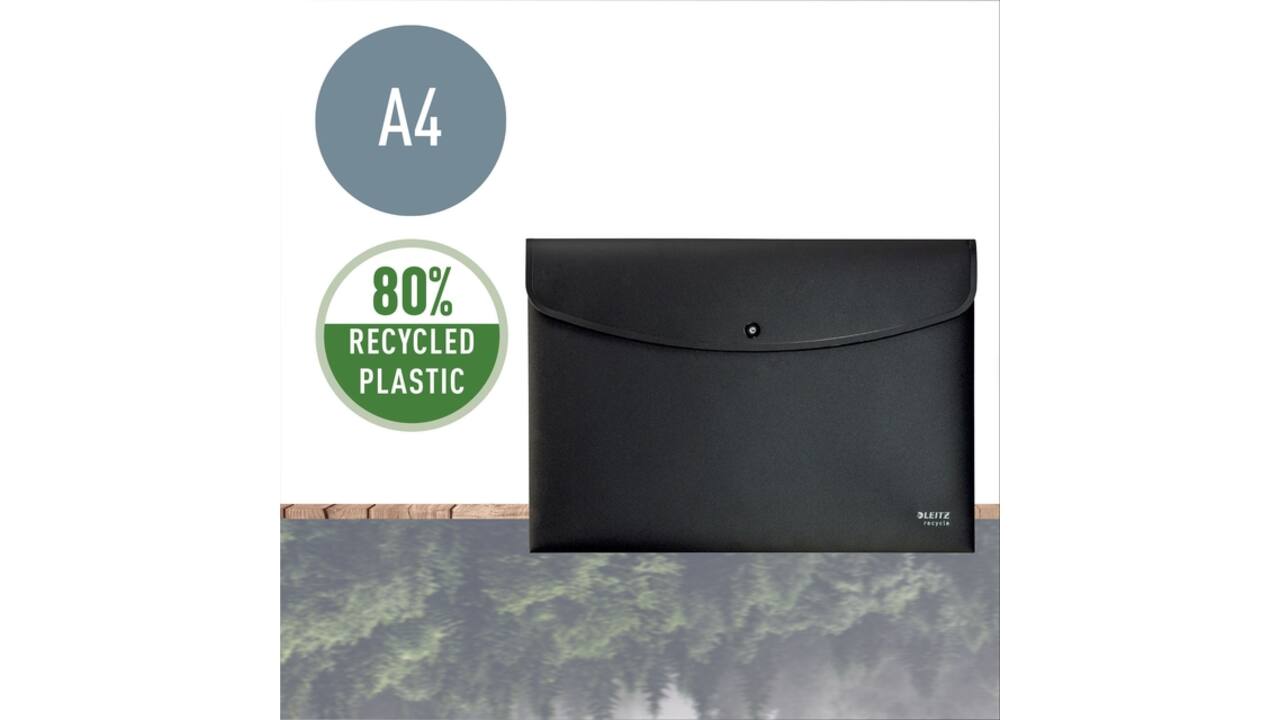 Enveloptas Leitz Recycle A4 met drukknopen PP zwart