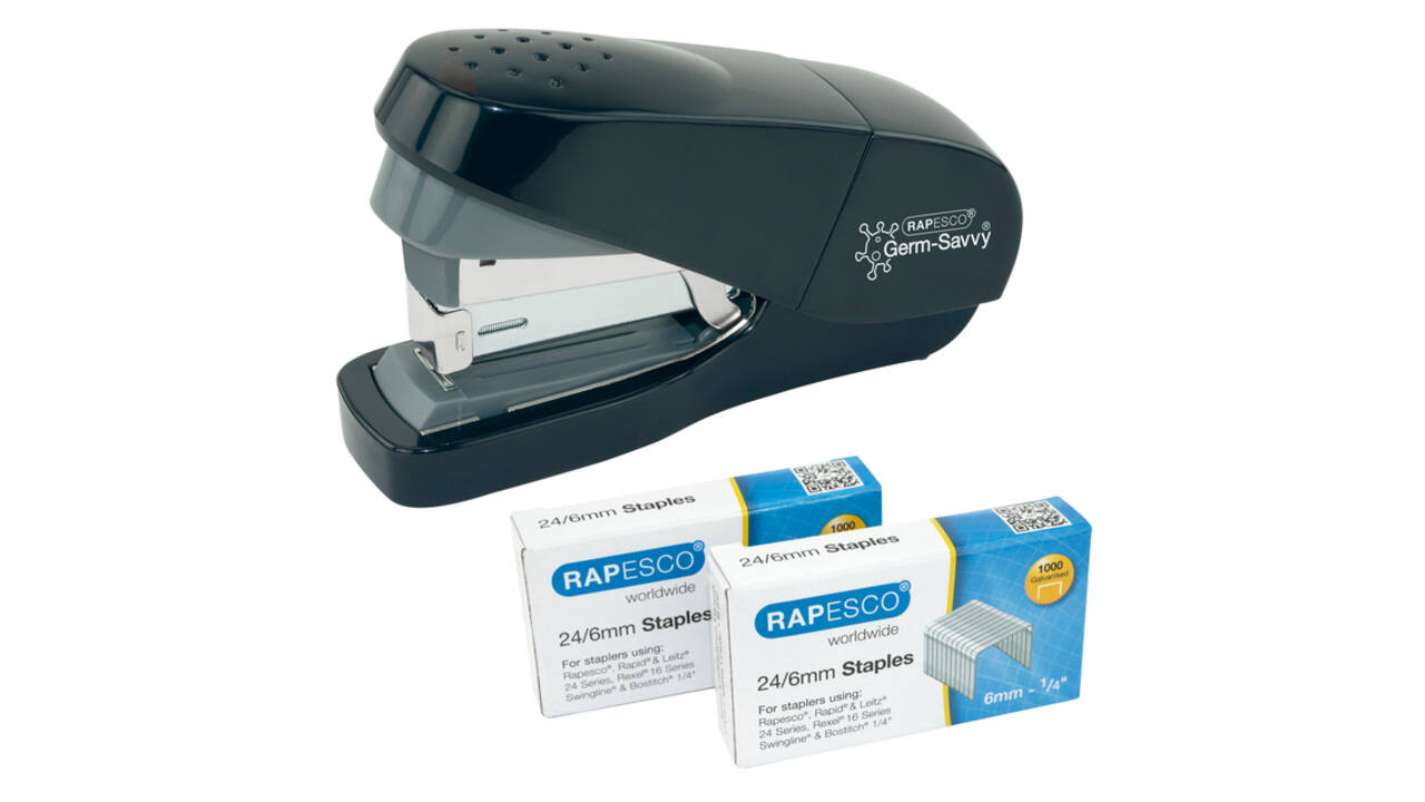 Nietmachine Rapesco Germ-Savvy Less Effort Eco antibacterieel zwart