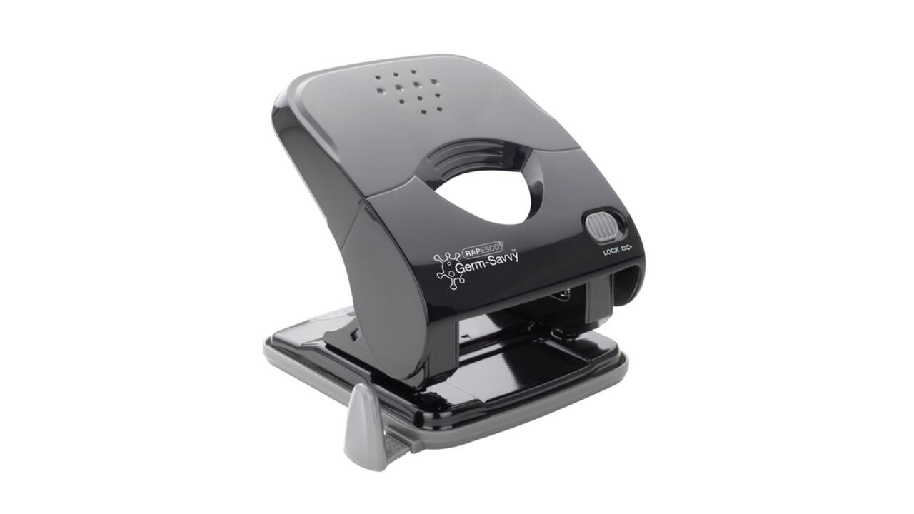 Perforator Rapesco Germ-Savvy Less Effort Eco X5-40ps antibacterieel 2-gaats zwart