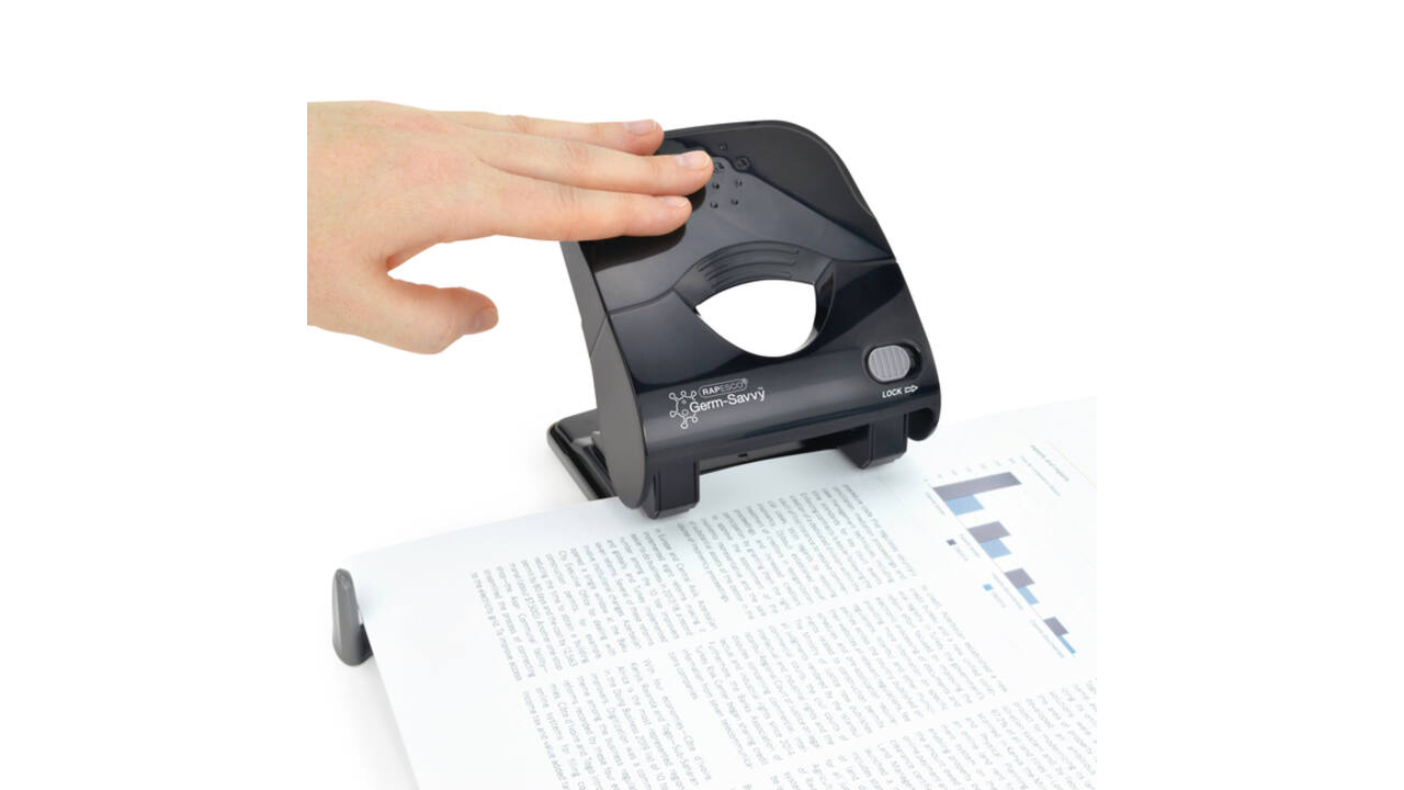 Perforator Rapesco Germ-Savvy Less Effort Eco X5-40ps antibacterieel 2-gaats zwart