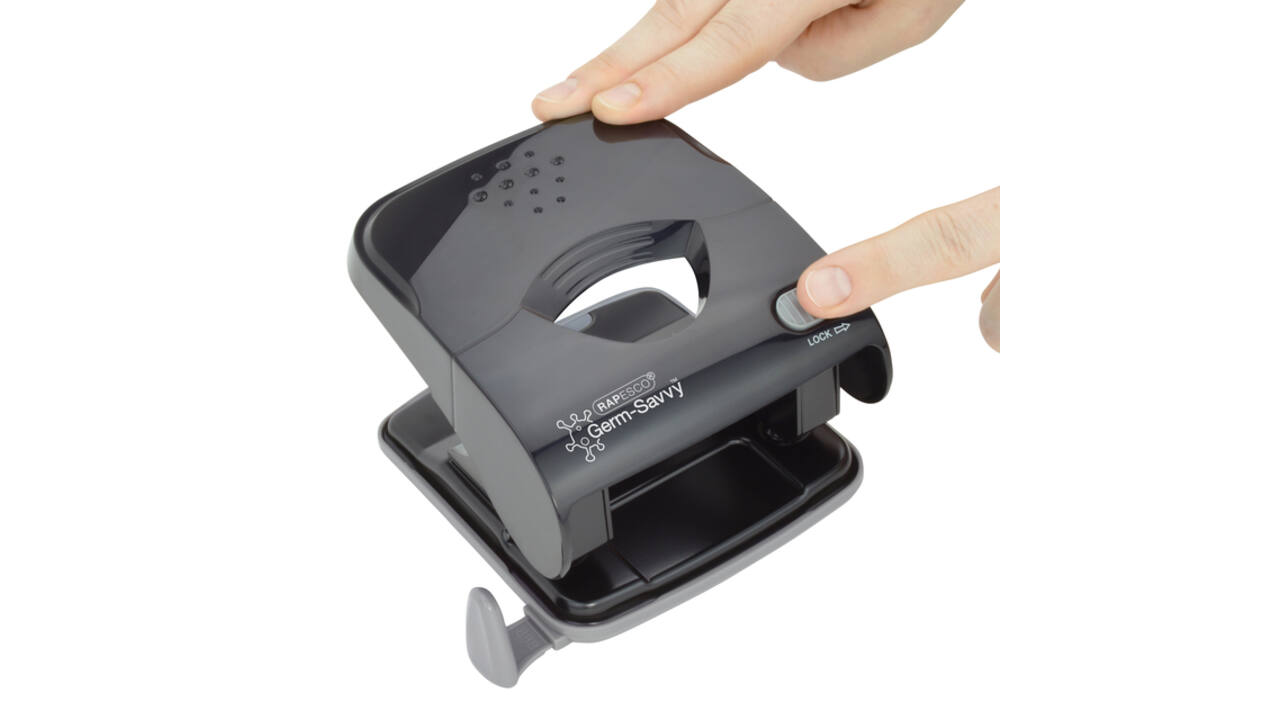 Perforator Rapesco Germ-Savvy Less Effort Eco X5-40ps antibacterieel 2-gaats zwart