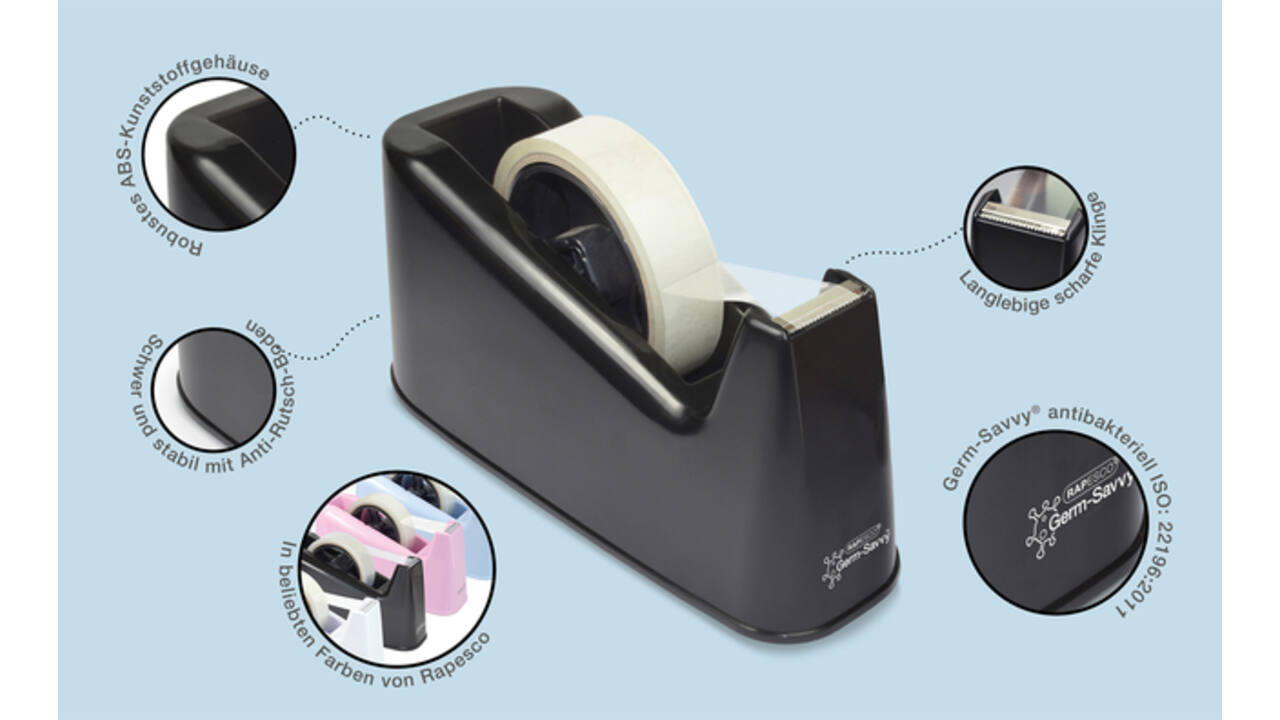 Plakbandhouder Rapesco Germ-Savvy 500 antibacterieel zwart