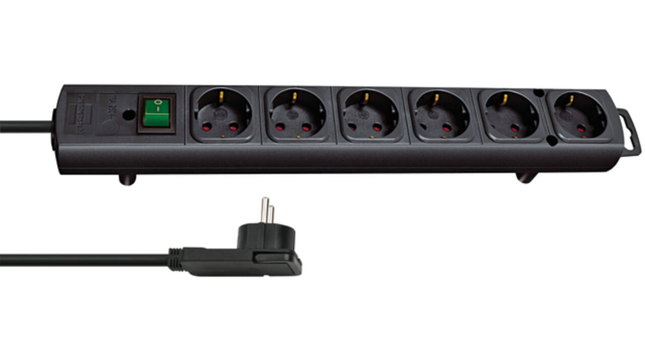 Stekkerdoos Brennenstuhl Comfort Plus 6vdig incl platte stekker 2m zw