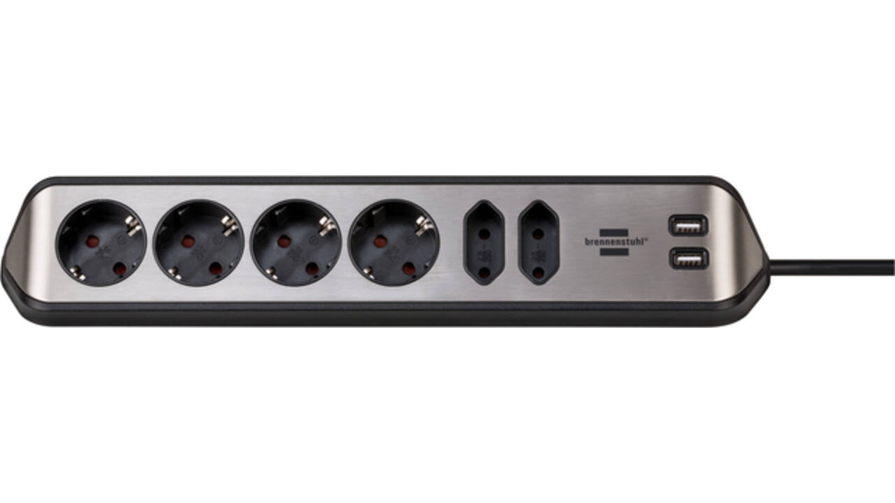 Stekkerdoos Brennenstuhl bureau Estilo 6vdig incl 2 USB 2m zw/zilver