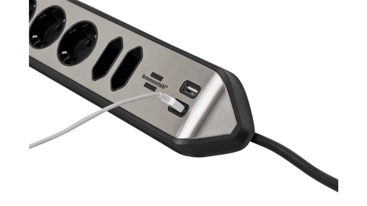 Stekkerdoos Brennenstuhl bureau Estilo 6vdig incl 2 USB 2m zw/zilver