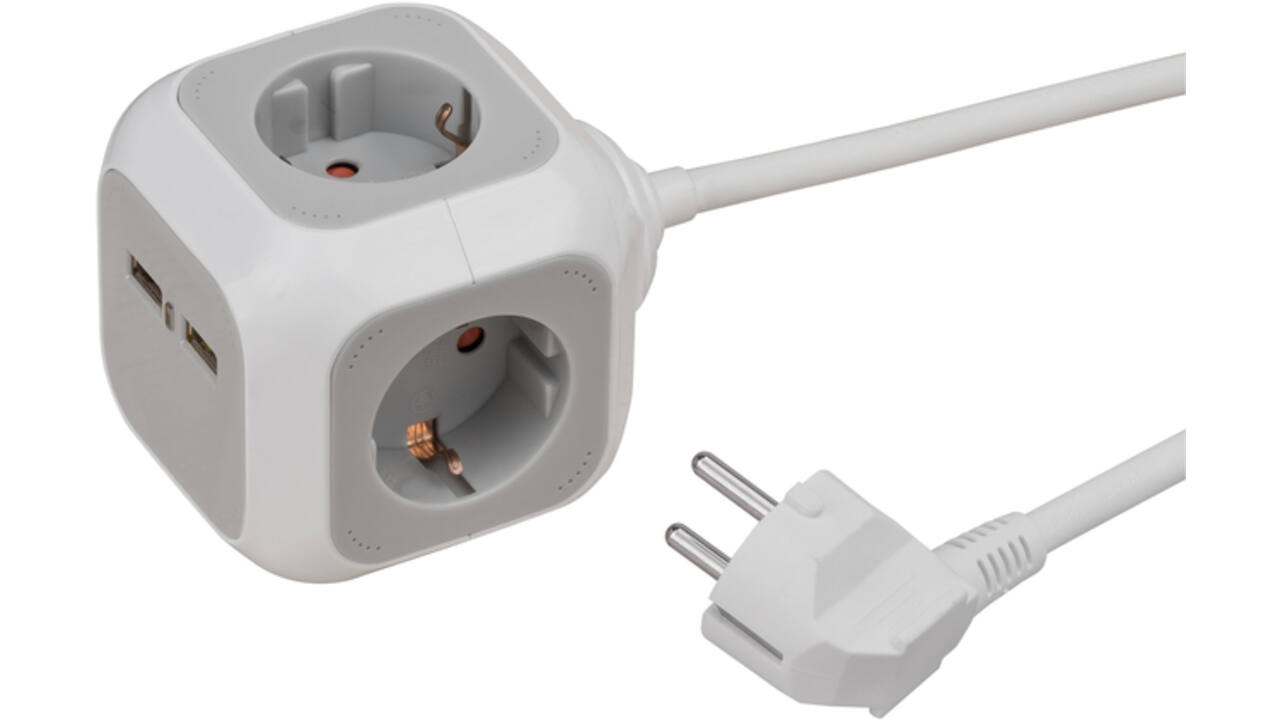 Stekkerblok Brennenstuhl 4 voudig inclusief 2 USB 140cm wit/grijs
