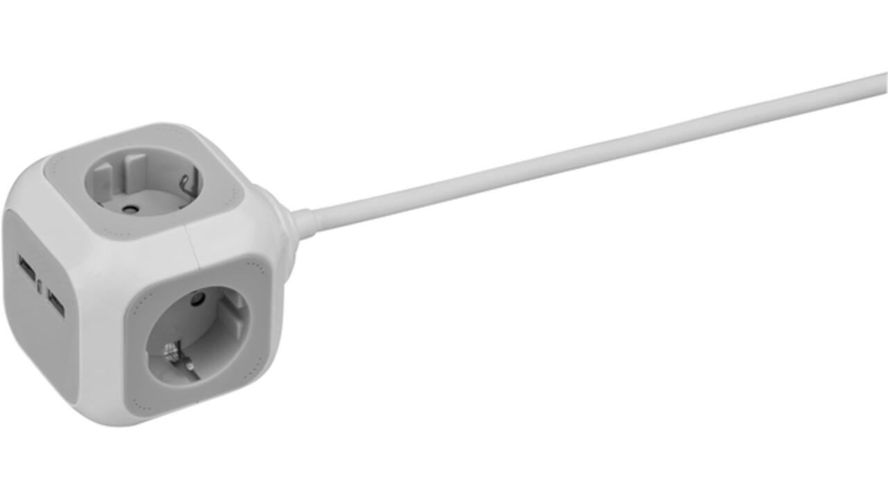 Stekkerblok Brennenstuhl 4 voudig inclusief 2 USB 140cm wit/grijs