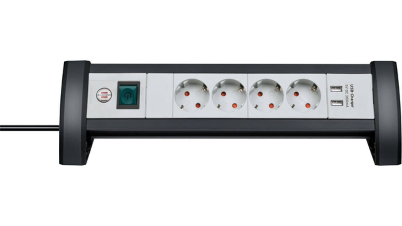 Stekkerdoos Brennenstuhl bureau Premium 4vdig incl 2 USB 1.8m wit/gs