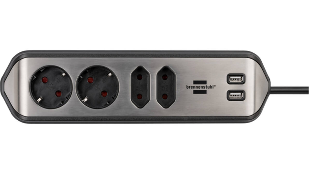 Stekkerdoos Brennenstuhl bureau Estilo 4vdig incl 2 USB 2m zwart/zi