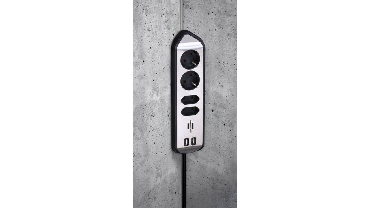 Stekkerdoos Brennenstuhl bureau Estilo 4vdig incl 2 USB 2m zwart/zi